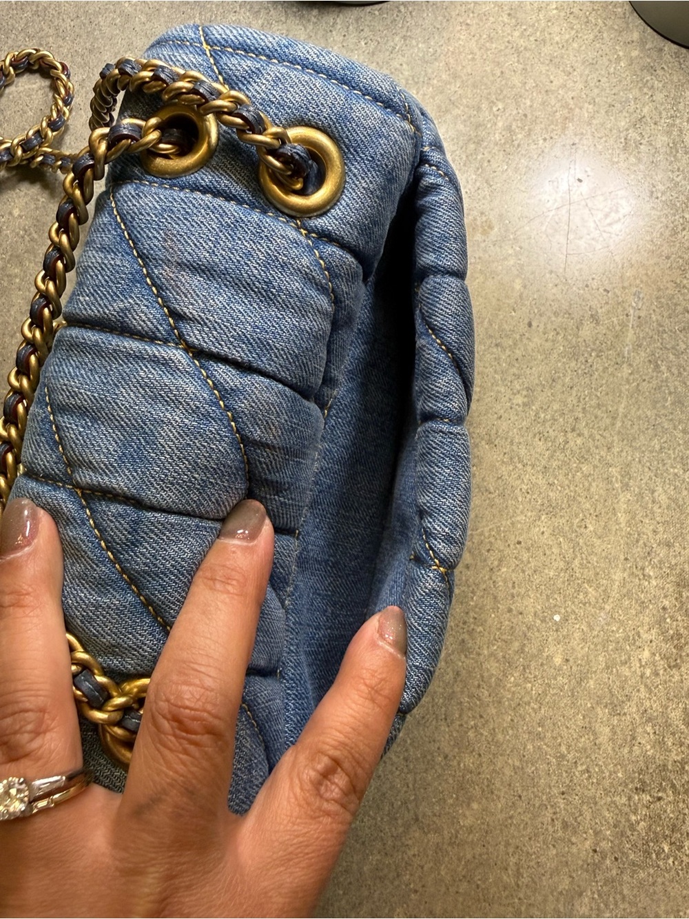 Coach Quilted Denim Shoulder Bag with Gold 'C' Hardware - Picture 8 of 13